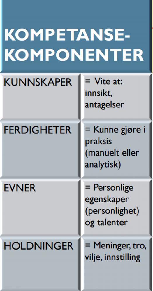 God kompetanse - god kvalitet Kompetanse er: «å besitte nødvendige kunnskaper,