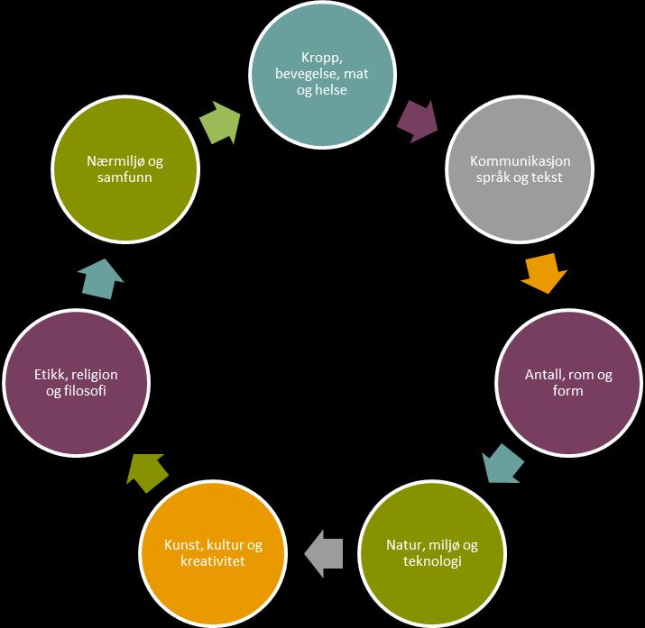 Barnehagen skal se fagområdene i sammenheng, og alle fagområdene skal være en gjennomgående del av barnehagens