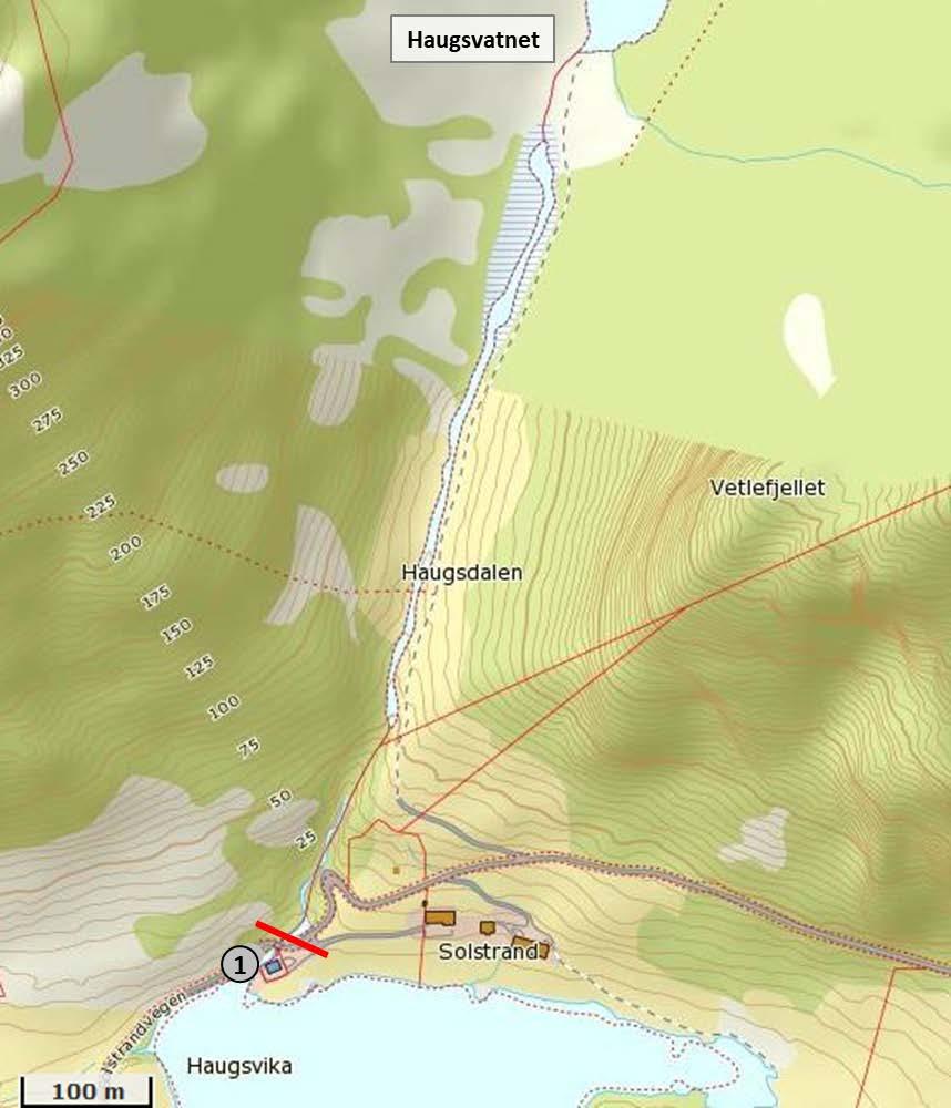 ELV FRA HAUGSVATNET Vassdraget (068.62) renner ut i Austgulfjorden i Haugsvika i Gulen Kommune (figur 13). Nedbørfeltet er 5,6 km 2, med en gjennomsnittlig vannføring på 0,7 m 3 /s (http://nevina.nve.