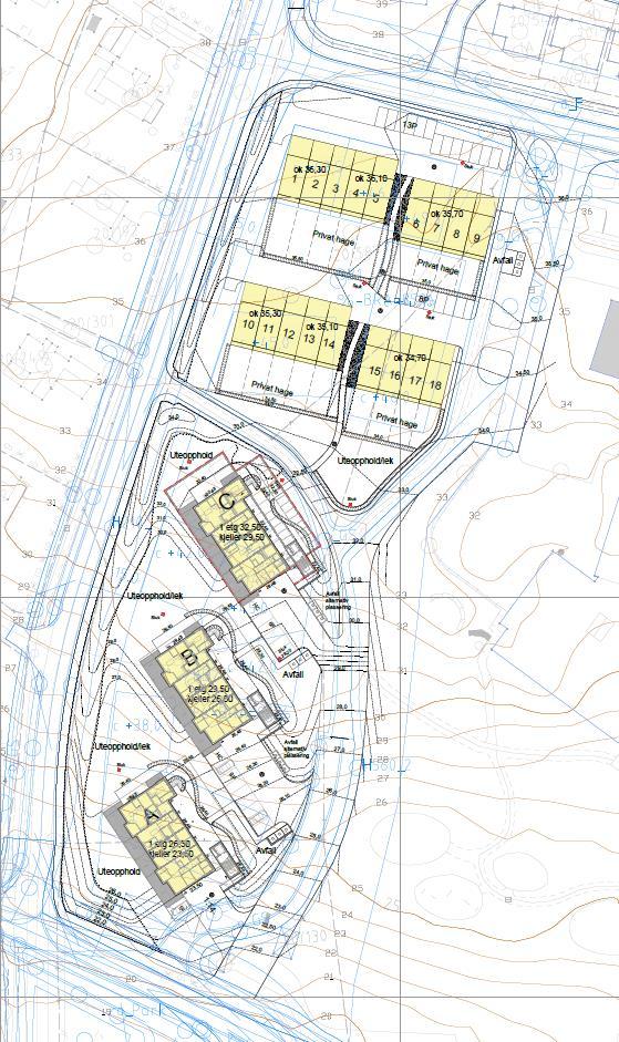 STØYUTREDNING 9 4. BEREGNINGSMETODE OG GRUNNLAG 4.1 Planområdet Figur 3 viser foreløpig situasjonsplan av planområdet.