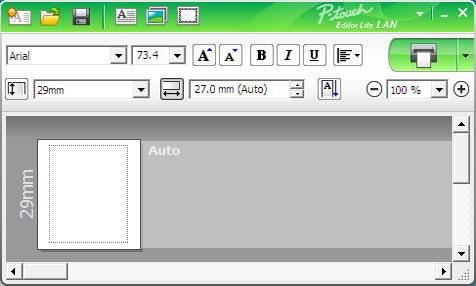 Slik bruker du P-touch Editor Lite LAN (bare Windows ) Oppsettvindu 9 1 2 3 1 Kommandoverktøylinje 2 Egenskaper-verktøylinje 3 Etikettvisning 9 1 Kommandoverktøylinje Ikon Viser skjermbildet for