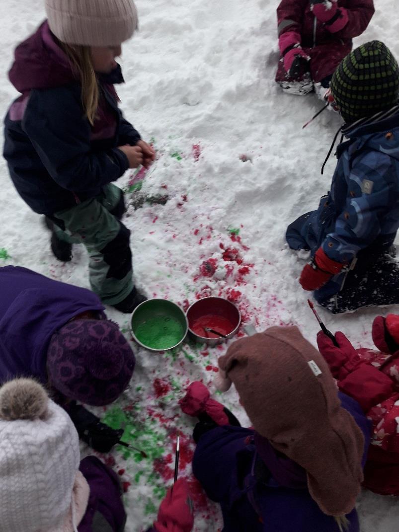 Uteliv og fysisk aktivitet Disse barna har laget en fuglefanger. Den observante vil se at det er brødbiter som er lagt utover snøen her.