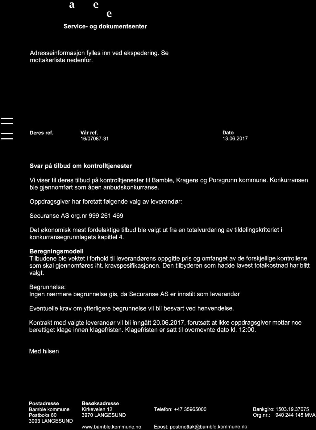 12/19 Skjenkekontroll og avtale med Securance i Porsgrunn kommune - 19/03654-2