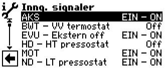 Kalle opp innganger I menyen «Service informasjon» søkes og velges menyfeltet «Inng. signaler» Kalle opp utganger I menyen «Service informasjon» søkes og velges menyfeltet «Utg.