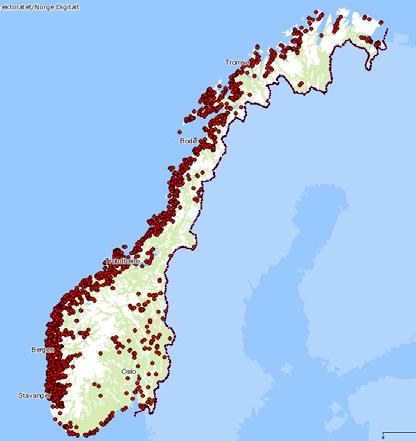 Fiskeoppdrett i Norge status Marine områder for