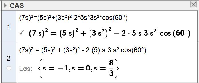 Oppgave 5 ( poeng) Gitt trekanten ovenfor. Bruk CAS til å bestemme s.