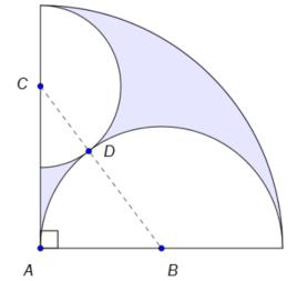 Oppgave 7 (4 poeng) Figuren ovenfor viser en halvsirkel med sentrum i B og radius R en halvsirkel med sentrum i C og radius r en kvart sirkel med