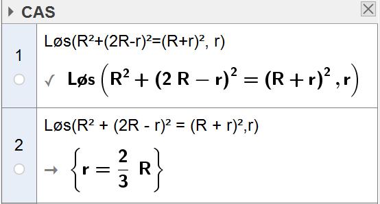 a) Bruk Pytagoras setning til å vise at r R. Vi har at AB R, AC R r og BC R r. Bruker CAS og finner r.