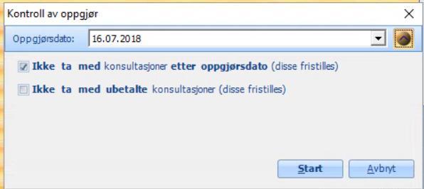 10.3 Kontrollér For å kontrollere de avhakede regningene som nå tilhører samleregningen trykker man på Kontrollérknappen. I bildet som dukker opp skal du sette dato for innsendingen.