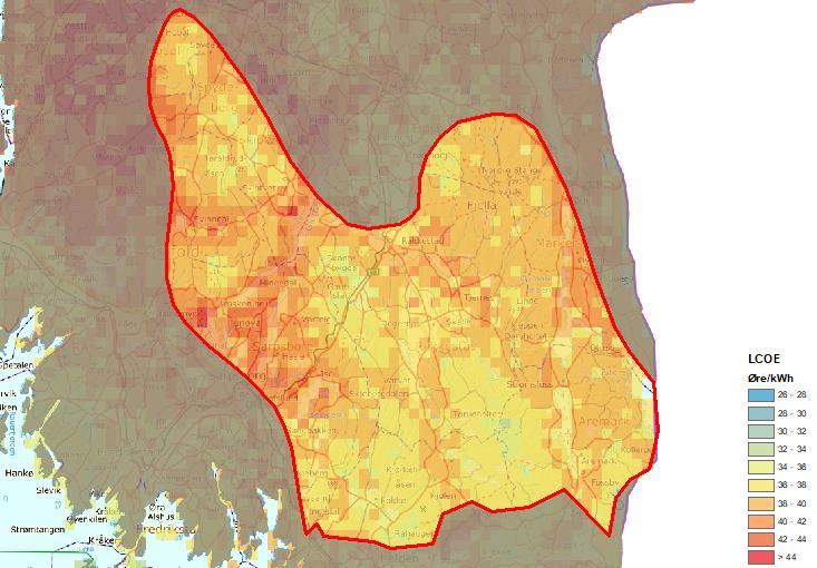 Teknisk-økonomisk analyse ANALYSER GJORT AV NVE Nettkapasitet Område 3 er mørkegrønn nettkategori og er blant analyseområdene som er vurdert som aller mest gunstig for ny vindkraft vurdert ut fra