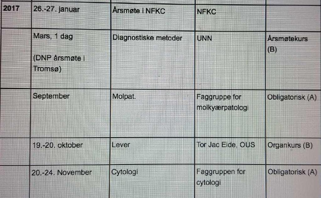 Gjennomførte kurs 2017 Det er laget en langsiktig og