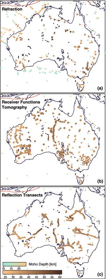 The Australian Moho 949 2.1 Refraction data The refraction results (Fig. 3a) are taken from the compilation by Collins et al.