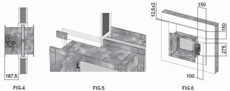 Dekk til omkretsen av stålstenderene med 2-lag gipsplate 125 mm bred og 12.5 mm tykk. Netto åpning vil nå være 90 mm større enn nominell mål på spjeldet. (fig.