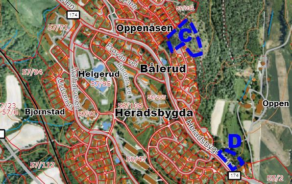 3.4 Heradsbygda 3.4.1 27 Boliger Bålerudmarka/Oppenåsen (område B15 og B16) Dagens arealbruk Gjeldende formål Foreslått formål Arealstørrelse ca.