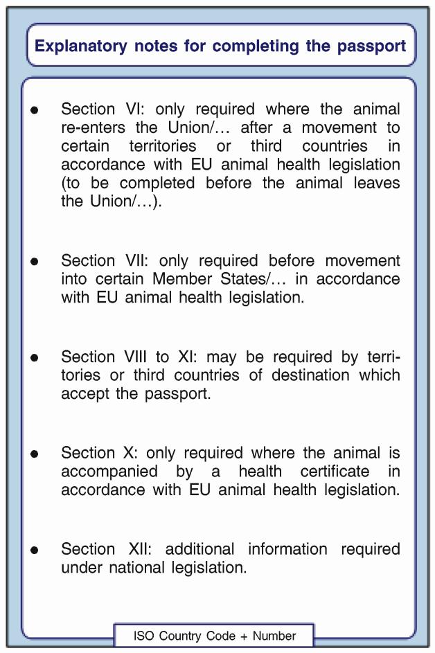 Nr. 84/50 EØS-tillegget til Den europeiske unions tidende 13.12.2018 Forklarende merknader til utfylling av passet Avsnitt VI: Kreves bare når dyret kommer tilbake til Unionen/.
