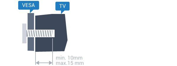 Oppsett gjengede bøssingene på baksiden av TVen. Sørg for at metallskruene som brukes til å montere TVen på den VESA-kompatible braketten, føres ca. 10 mm inn i de gjengede bøssingene til TV-en. 2.