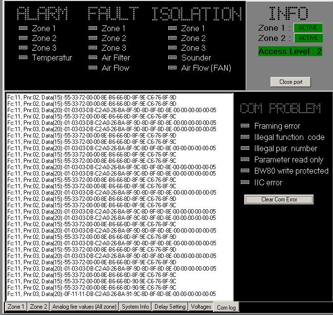 Sone 1 Sone 2 Analog Fire value System Info Delay Setting Voltage Com.