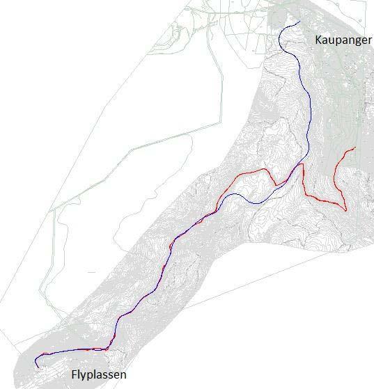 Flyplassveg Ny trase frå rv 5 ved Kaupanger (Vesterland) til Haukåsen bør inn i regional transportplan Vegen har vanskeleg framkomst, særleg frå avkøyringa ved rv 5 og til Storemyri (om lag 3 km)