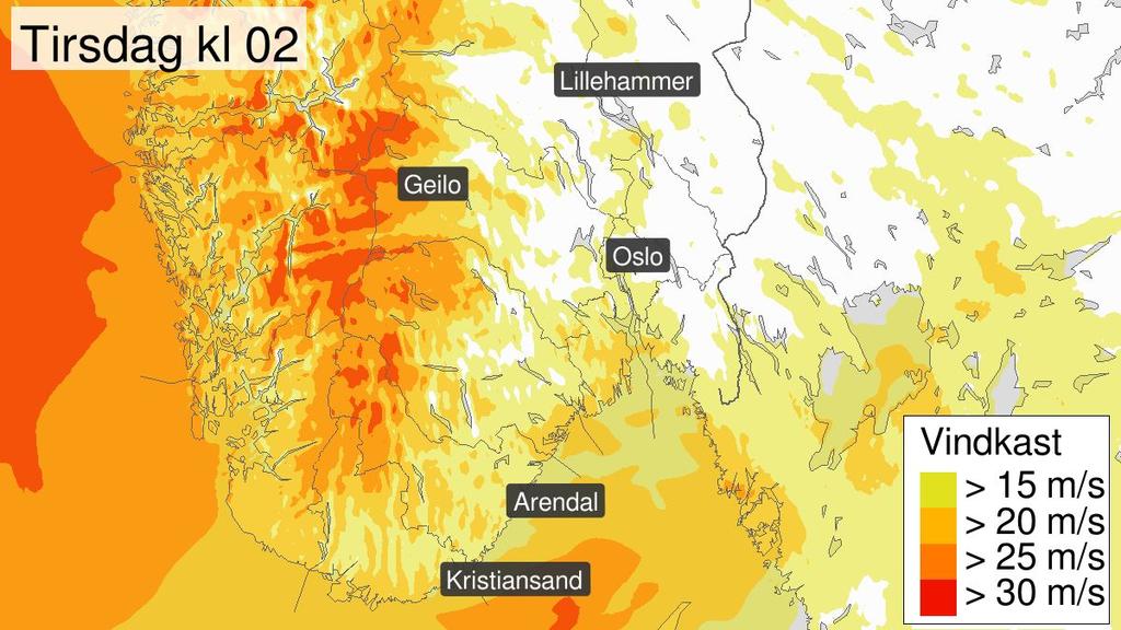 1.2. Varsel 1.2.1. Første varsel, utstedt søndag 30.12 Østafjells Farevarsel utstedt søndag 30.desember 2018 kl.13:23 norsk tid. Gjelder fra mandag 31.desember 2018 kl.23 norsk tid. Gjelder til onsdag 2.