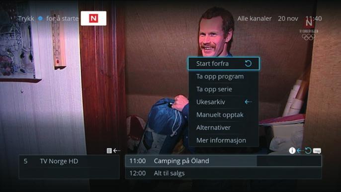 I Ukesarkivet kan du se programmer som har blitt vist i løpet av de siste syv dagene. Når vises ved siden av kanalnavnet på kanalbanneret eller i TV-guiden, betyr det at kanalen har et Ukesarkiv.