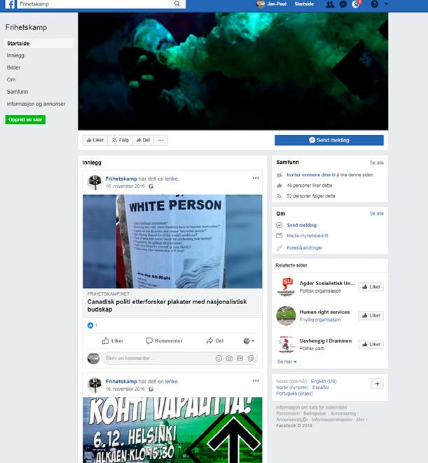 Skjermdump 2. Frihetskamp Facebook-side for Den nordiske motstandsbevegelsen (10.