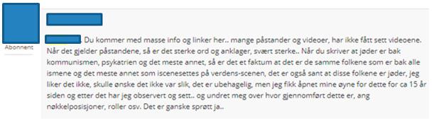 Hvem sprer antisemittisme på nett og i sosiale medier? Kommentaren som fulgte etter denne, pekte på at dette var nye opplysninger for henne (se skjermdump 10): Skjermdump 10.