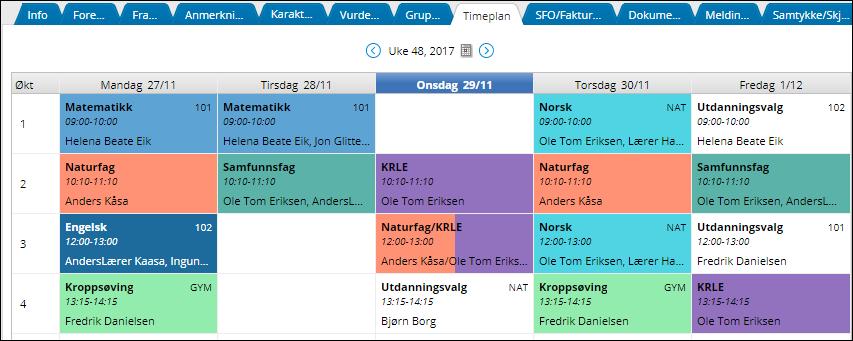 Dersom fanen Timeplan ikke vises, har ikke kommunen denne modulen i sin VFS-løsning.