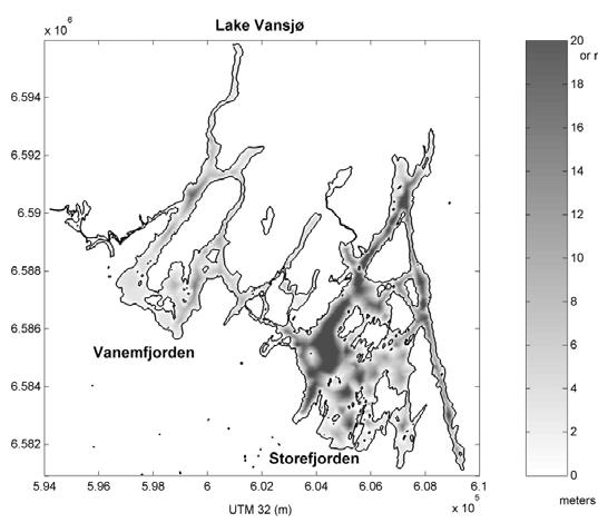 Tabell V2 2: Morfometriske data for to hovedbasseng i Vansjø.