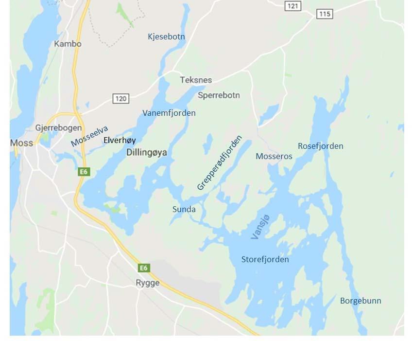 Vannets teoretiske oppholdstid (år) 0,85 0,21 Figur V2 1. Dybdekart over Vansjø Figur V2 2. Stedsnavn ved Vansjø.