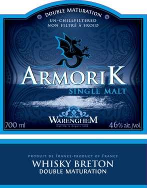 ARMORIK Double Maturation - Whisky Breton Single Malt Lagret på ex-sherry fat og på eikefat fra Bretagne Farge: Mahogny Aroma: Fruktig og elegant.
