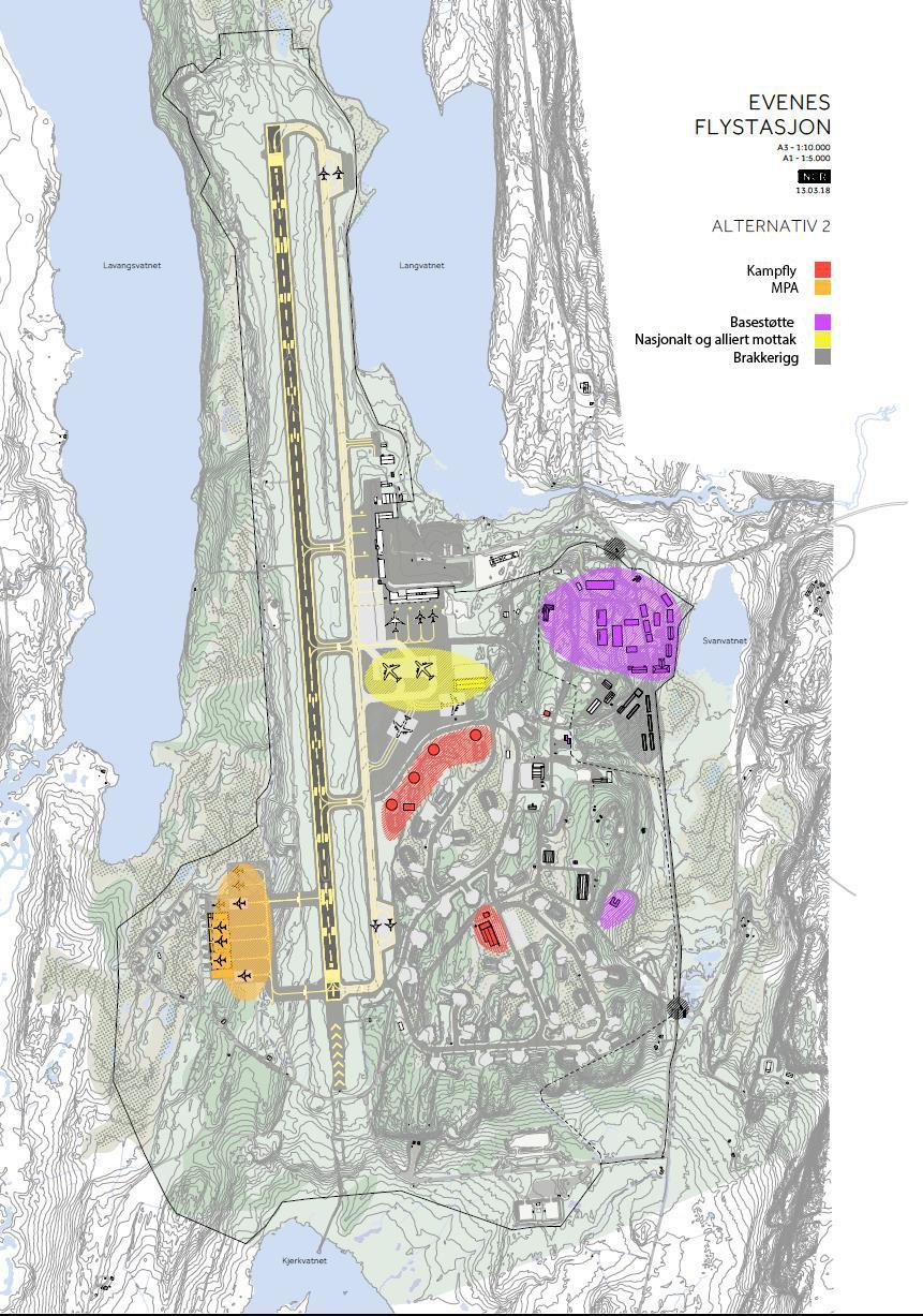 Figur 2 Oversiktskart nye etableringer på Evenes flystasjon.