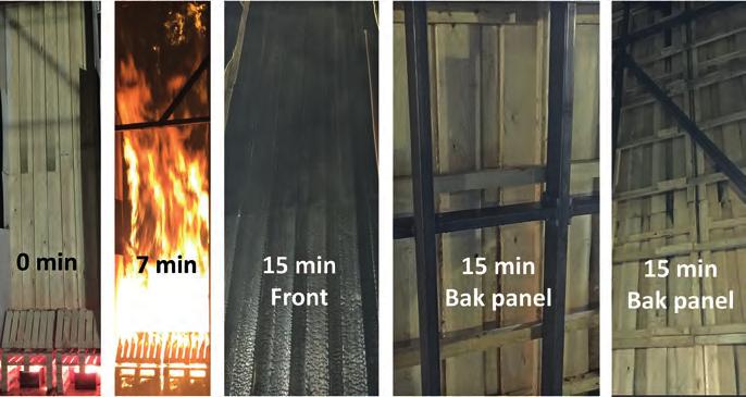 1. Bakgrunn og problemstilling Figur 3c. Godt montert solid trepanel: Ingen gjennombrenning, brann slokket etter 15 minutt. med maling på grunn av fukt på fasader der kledningen ikke er luftet.