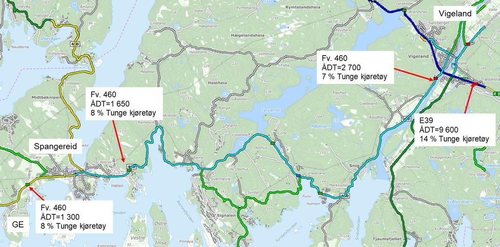 4 Beskrivelse av overordnet situasjon Den overordnede situasjonen / dagens situasjon for trafikk på ny E39 fra Mandal Lyngdal øst beskrives i fagrapport trafikale konsekvenser, og gjengis ikke i