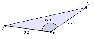 13) Du skal regne ut lengden av siden AC i trekanten ovenfor.