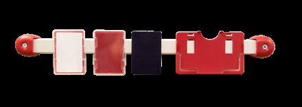 De røde etikettholderne er laget av høyverdig polypropen (PP).