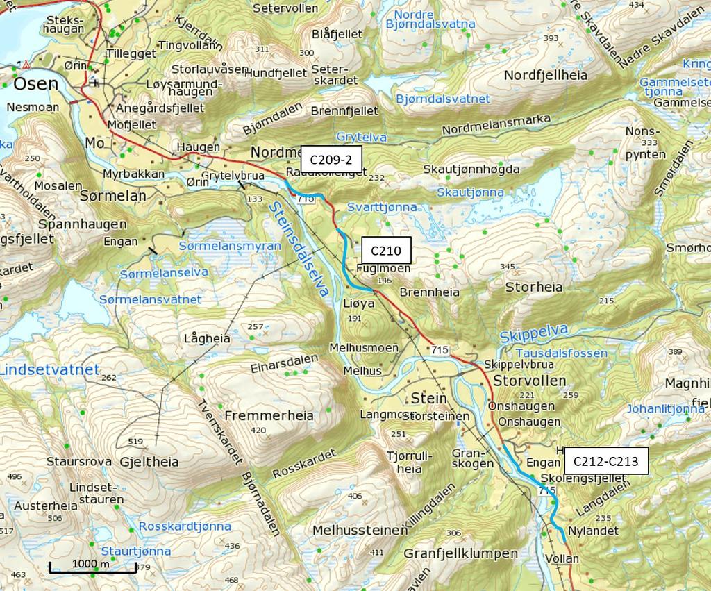 1 Innledning 1.1 Bakgrunn og hensikt Statens vegvesen planlegger utbedring av flere delstrekninger langs Fv 715 i Osen kommune (hp 16 km 3350 13150 og hp 18 1850 4200).