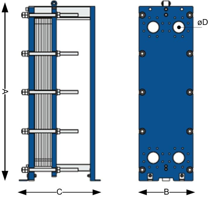 Normalt brukes NBR ved temperatur < 80 C EPDM ved temperaturer > 80 C TILBEHØR Isolering anbefales hvis temperaturen er under 5 C Maks ant Overflate Maks Modell ød A mm B mm C mm plater pr