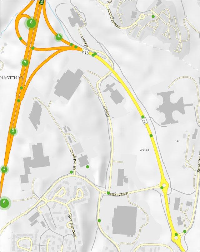 2.4 Trafikksikkerhet Vegkart.no viser ulykkessituasjonen slik: 5 4 3 2 8 7 6 1 9 Figur 2 Registrerte trafikkulykker de siste 30 årene (Kilde: Vegkart.