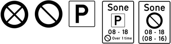 Figur 9: Eksempel på parkeringsregulerende skilt fra parkeringsforskriftens vedlegg 1 I motsetning til parkeringsregulering på enerettsområdet (med skiltforskriftskilt), gir bruk av «vedlegg 1»-