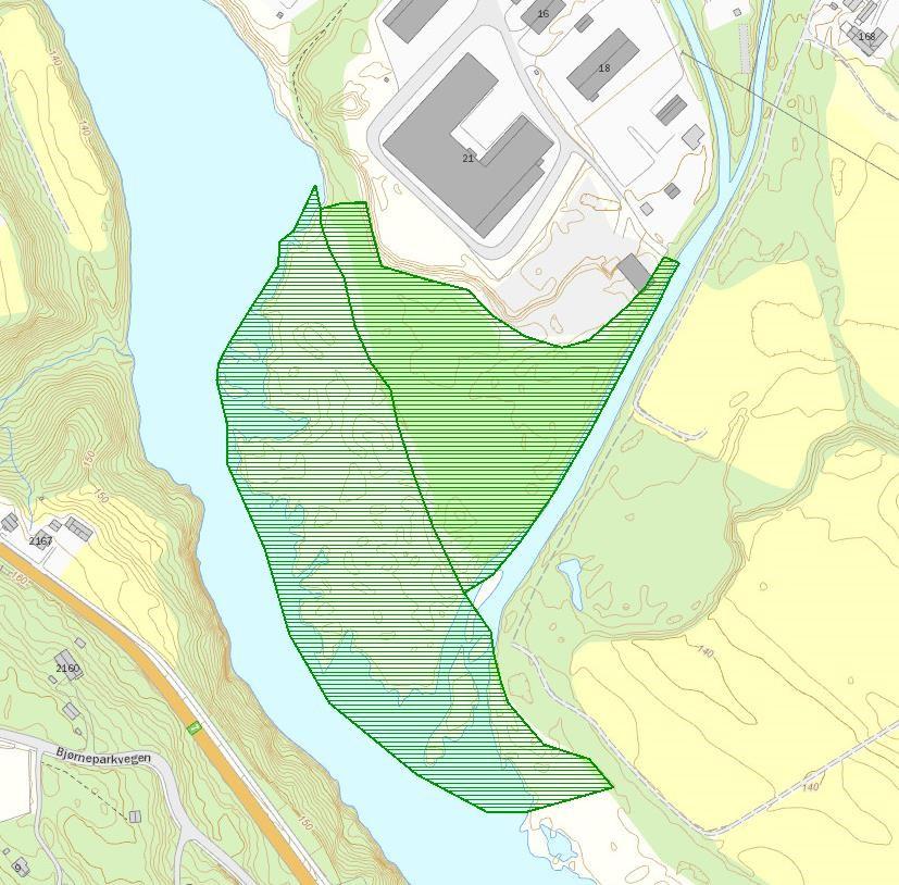 3 1 2 Figur 4-1. Rød linje viser omtrentlig trase for vannledninger fra renseanlegget til Hallingdalselve. Traseene blir berørt i en bredde på minst 8 m ved graving av grøft for vannledningen.