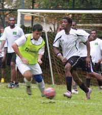 The YP soccer team, led by the youth group s vicechairman, Mr Zaqy Mohamed, nearly suffered a doubledigit defeat in its first international friendly match