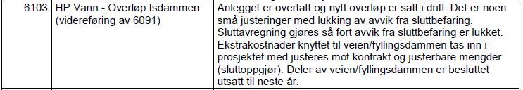 nedstrøms kanal for det nye overløpet etter ca. ett driftsår med tilhørende tiltak med erosjonssikring og/eller terrengarrondering».