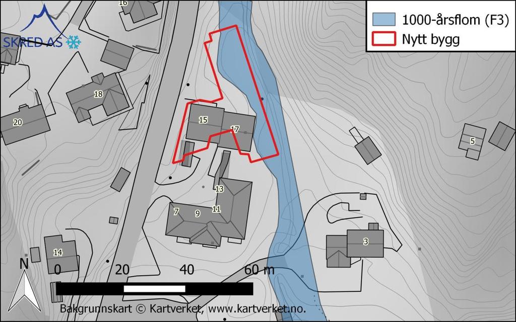 Oppdrag: 19110 Samnanger Skottebakken, Vurdering av effekt av tiltak Notat: Vurdering av effekt av planlagt bygg på faresone for flom Dokument nr.: 19110-01-1.