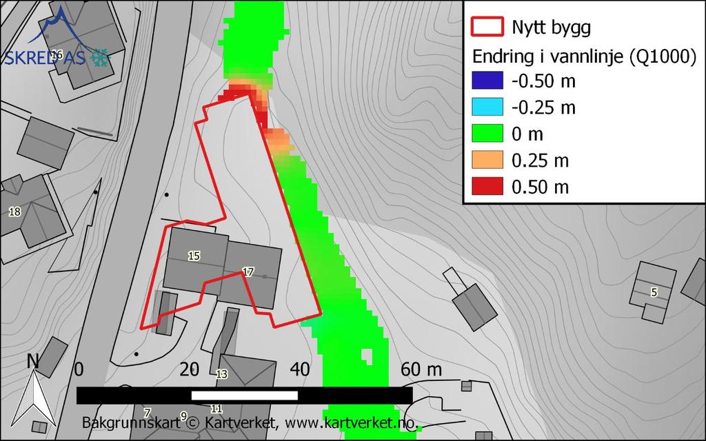 Oppdrag: 19110 Samnanger Skottebakken, Vurdering av effekt av tiltak Notat: Vurdering av effekt av planlagt bygg på faresone for flom Dokument nr.: 19110-01-1.