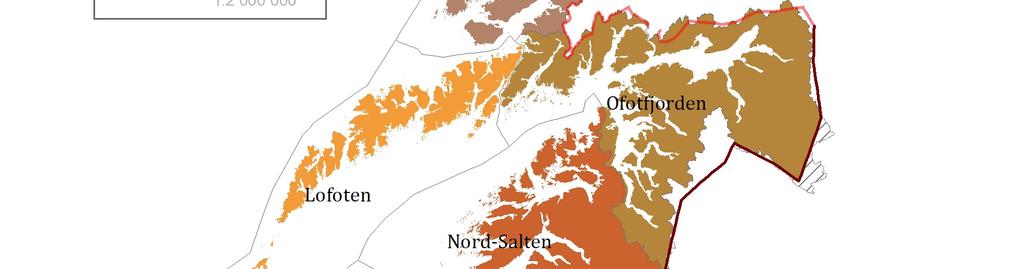 Figur 2. Nordland og Jan Mayen vannregion med vannområder.
