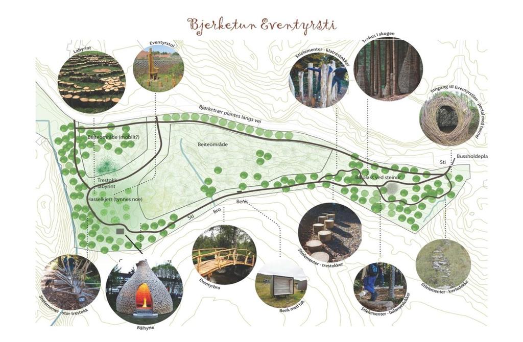 naturtypen, får lokaliteten verdien viktig (B). Planlagt tiltak Innenfor planområdet er det planlagt å legge en turvei med ulike elementer langs denne (figur 7).