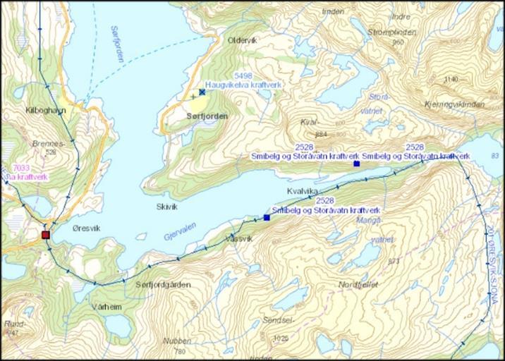 Konsesjonsgitte prosjekter Salten P43: Smibelg, Ny 132 kv koblingsstasjon Beskrivelse Bakgrunn: Smibelg og Storåvatn kraftverk er planlagt med 68 MVA installert ytelse, fordelt med 35 MVA på Smibelg