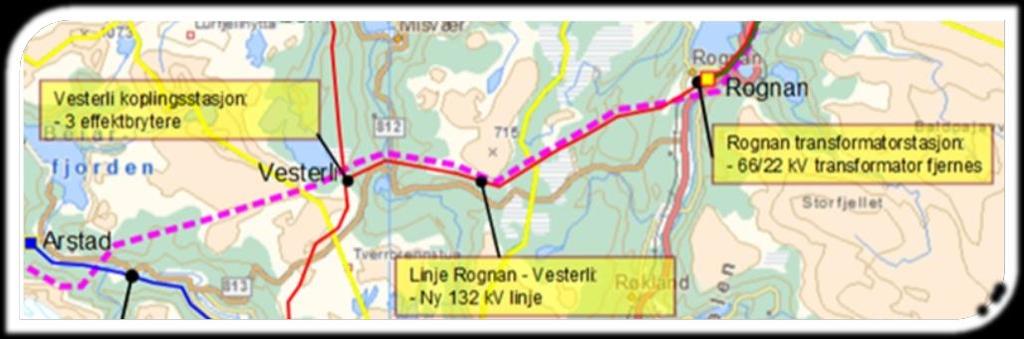 Prosjekter som vurderes Salten P38: Rognan Vesterli, Ny 132 kv linje og nytt 132 kv koblingsanlegg Beskrivelse Bakgrunn: Det eksisterer i dag en reserveforsyning til Rognan transformatorstasjon på 66