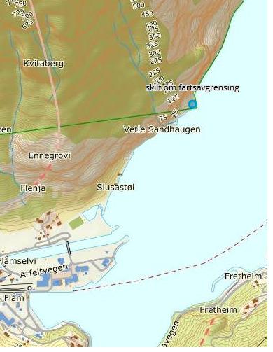 Fartsavgrensinga er 5 knop fart i indre del av Aurlandsfjorden, sørleg del av linje sett mellom punkt: N: 6749729 Ø:398135 og N:6749803 Ø:399094 (WGS 84/UTM zone 32N).