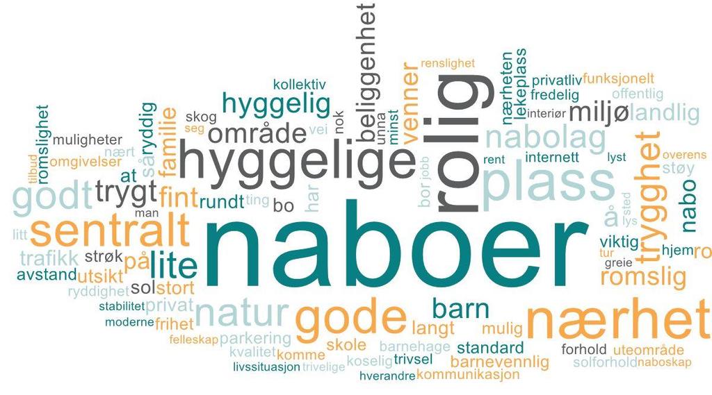 Boligpreferanser Trivselsfremmende faktorer Naborelasjonene er uten tvil det ved bomiljøet som i størst grad bidrar til trivsel.